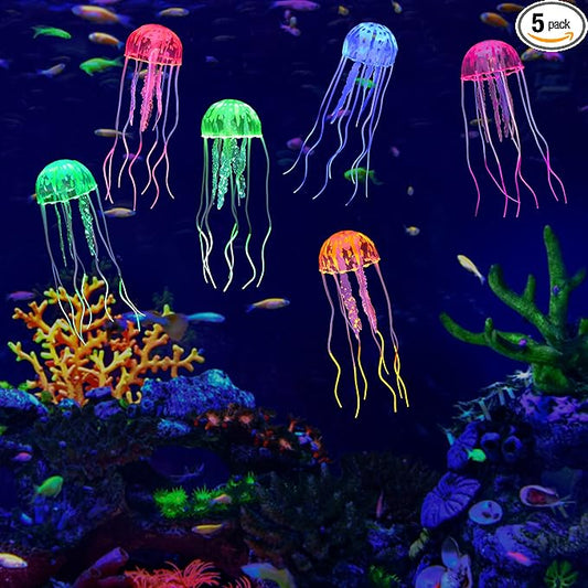 Lpraer 6 Pack Glow Jellyfish Floating Fish Tank Decorations Glowing Effect Silicone Simulation Jellyfish Ornament Aquarium Decorations (6 Colors)