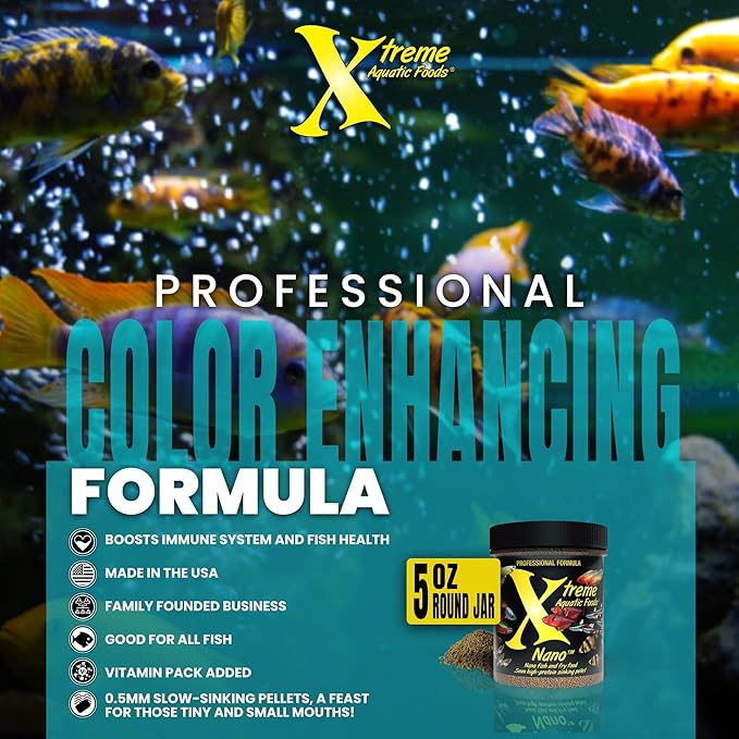 Xtreme Nano 0.5mm Sinking Pellets – High-Protein Fish Food for Nano & Community Fish, Krill-Based Formula for Color, Immune Support, and Vitality – Complete Nutrition for Small Aquarium Species (5oz)