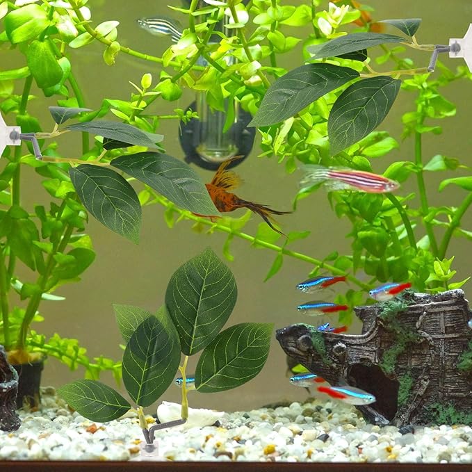 6 Pcs Betta Leaf Hammock with Suction Cups, Realistic Plastic Leaf Fish Tank Decor Aquarium Plants Beta Resting Spot Accessories Decorations for Betta Fish Resting Bed Spawning Ground