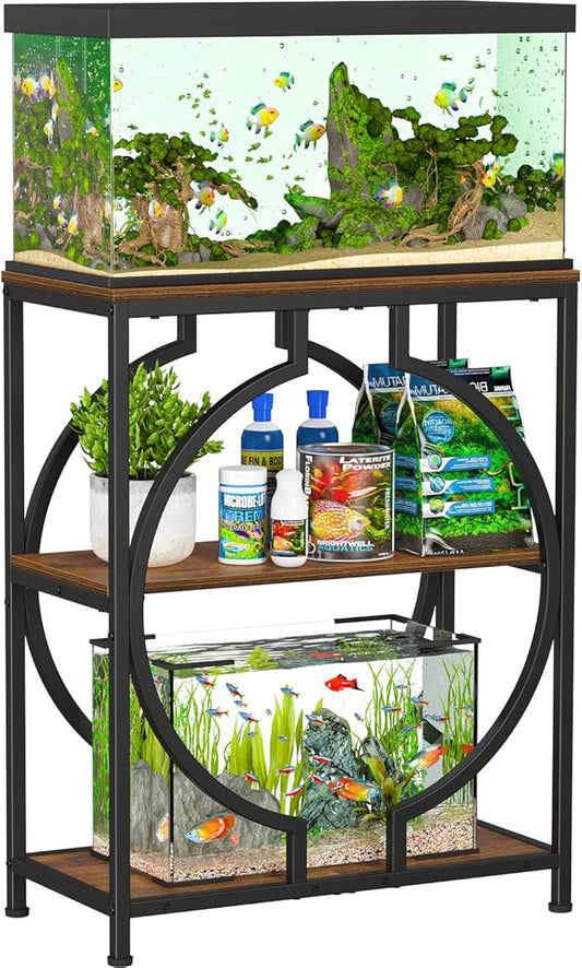 Snughome 20 Gallon Fish Tank Stand, Aquarium Stand with 3 Tier Storage, Heavy Duty Metal Terrarium Stand for Home Office, 24.02" x 11.81" x 30.51", Rustic Brown