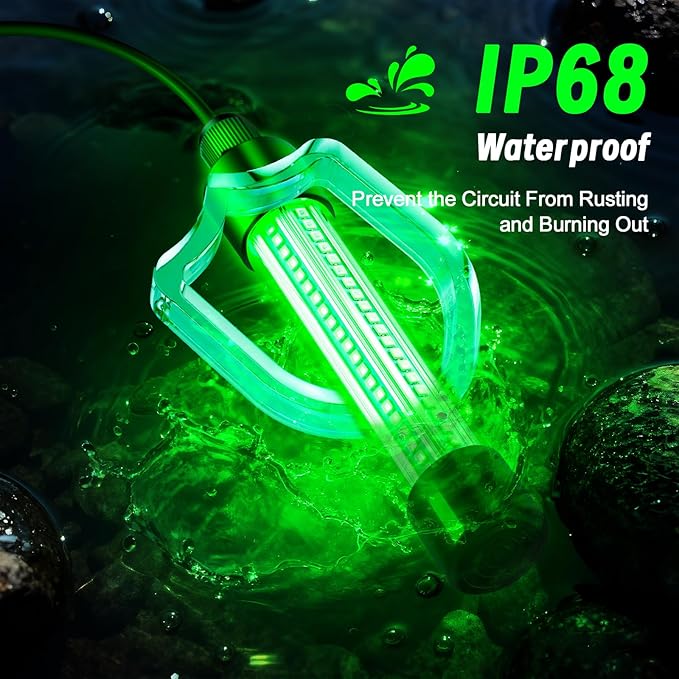 LED Underwater Fishing Light Compatible with for DeWalt 20V Battery, 1300 Lumens, Green IP68 Waterproof Aluminum Super Bright LED Submersible Fish Attractor Light for Night/Ice/Boat Fishing(TOOL ONLY)