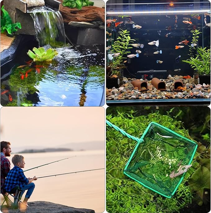 4 Pack Aquarium Fish Net 4 Sizes Quick Catch Mesh Nylon Fishing Catch Nets Square Fish Nets with Handle (3in, 4in, 5in, 6in)