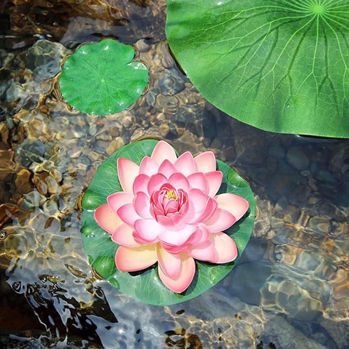 10 Pcs Pond Plants, 5 Size Artificial Lotus Leaves, Realistic Floating Foam Water Lily Pads Ornaments, Plastic Fake Foliage Pond Decor for Patio Koi Fish Pond Pool Aquarium