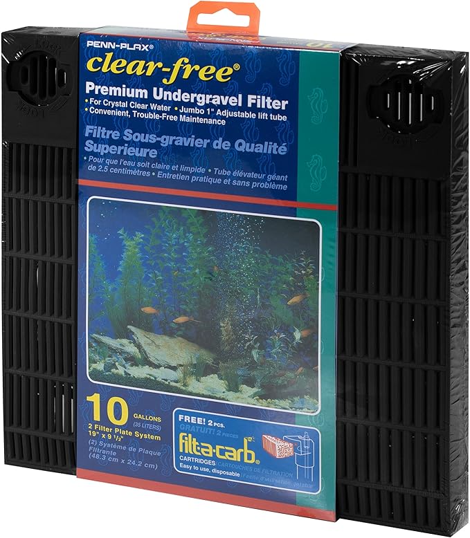 Penn-Plax Undergravel Aquarium Filter for 10 Gallon Tanks – Two 9.5” x 9.5” Plates – Under Gravel System for Clear, Clean Water – Safe for Freshwater and Saltwater Tanks