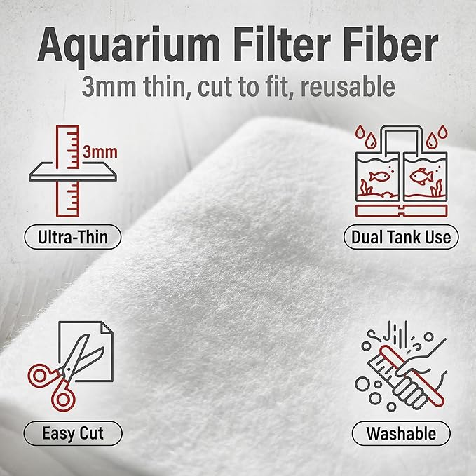 3mm Ultra-Thin Aquarium Filter Floss Pad, Mechanical & Polishing Filter Media for Freshwater & Saltwater Fish Tank, Cut-to-Size for All Filters