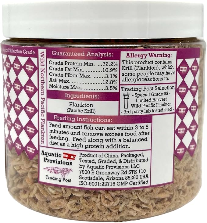 Aquatic Provisions Northern Pacific Plankton High Protein Freeze Dried Floating Fish Food 1.25 oz, for Freshwater and Marine Aquarium Fish