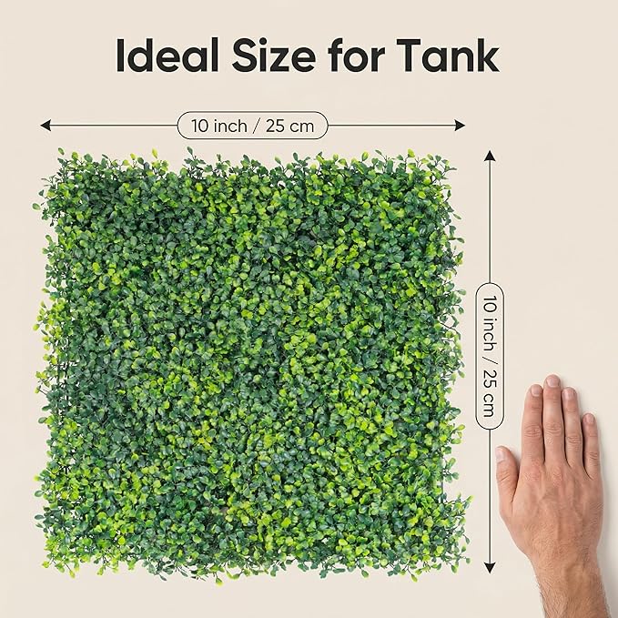 Hermit Crab Climbing Toys - 10x10 Inch Faux Grass Mat, Fake Turf Climbing Wall, Plastic Aquarium Plants Lawn for Hermit Crab, Gecko, Reptile, Lizard Habitat