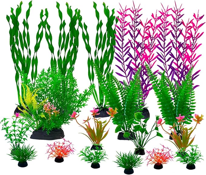 18 Pieces Colorful Artificial Fish Tank Decorations, Aquarium Decorations Fish Tank Purple Artificial Plastic Plants