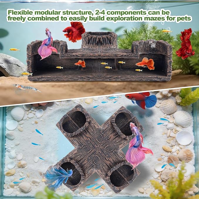 CousDUoBe Aquarium Cave | 90° Corner Fish Cave Viewing Tunnels Silk Aquarium Plants，Betta Fish Tank Accessories BPA-Free Premium Resin,Fish Tank Cave for Corners (5.1” x 2.7” x 2”)