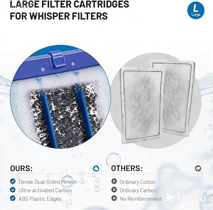 16-Pack Large Replacement Filter Cartridges, Compatible with Tetra Whisper Bio-Bag Filters, Fits for Whisper 20i/40i/IQ20/30/45/60 & PF20/30/40/60 Power Filters 200/350