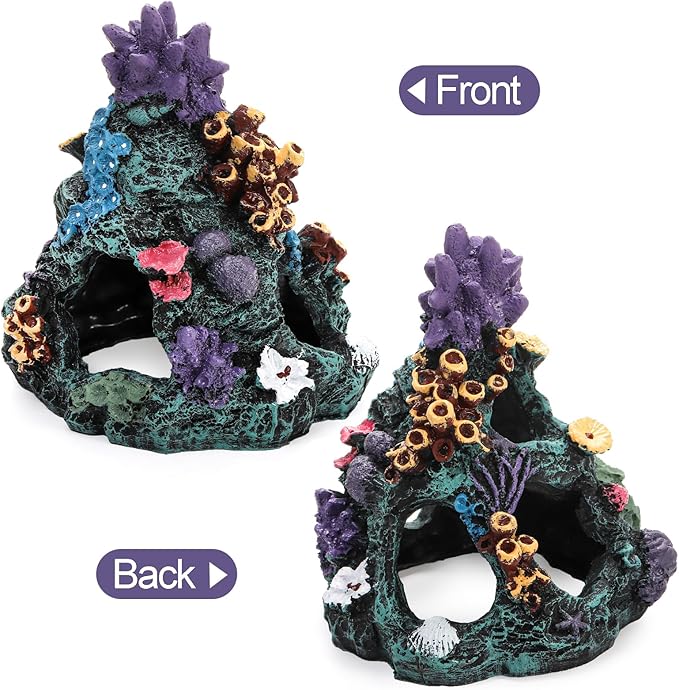 Eorbow 7 pcs Aquarium Colorful Coral Reef, Fish Tank Decoration Mountain Ornament, Rock Cave Landscape with 6 Aquatic Plants, Hideout House Decor for Betta Fish