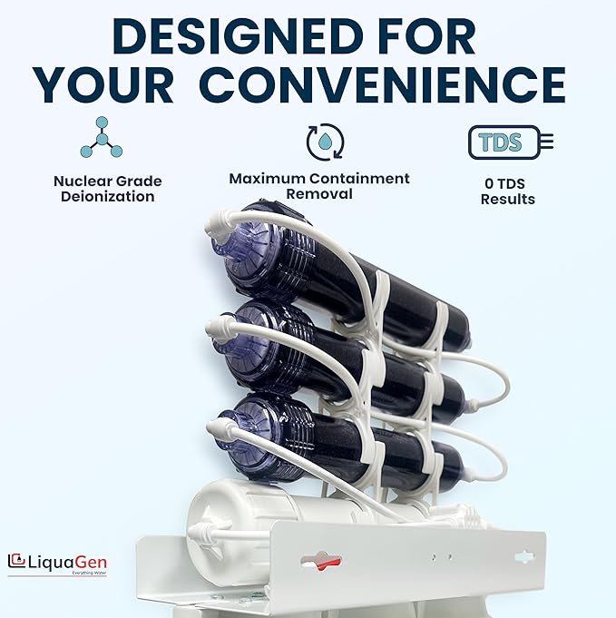 LiquaGen- Heavy Duty & High Capacity- 7 Stage Aquarium Reef & Deionization Reverse Osmosis Water Filtration System (RODI) - 150 GPD | 0 PPM/TDS | Water Dispenser for Fish Tank with Filter's Included