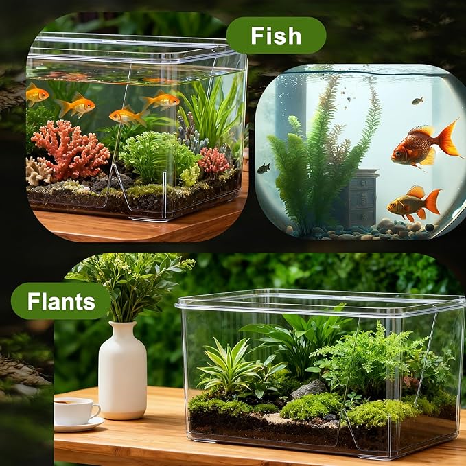 Geelin 2.5 Gallon Plastic Fish Tank Large Bowl Shatterproof with Crystal Clear Clarity for Terrarium, Flower Vase Centerpiece Gift for Fish Lovers (Square)