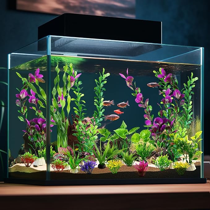 Promising Aquarium Decor Plastic Plants, Fish Tank Accessories, Artificial Aquarium Plants Kit, 22 Pieces