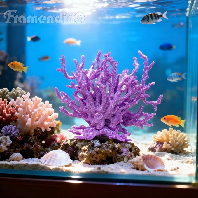 Framendino, 4 Pack Artificial Aquarium Coral Decor Plastic Faux Reef Decorative Cute Fish Tank Decorations