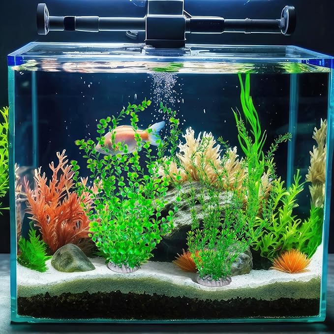 Qianyu 3 Pack Aquarium Plastic Decor Fish Tank Decorations Tall Artificial Green Grass Cluster Extra Large 23.6 Inch Underwater Plants Bendable Fish Tank Plants for Freshwater and Saltwater Tanks