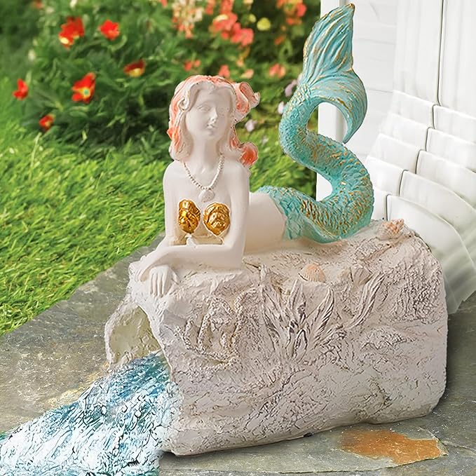Teaeeno Mermaid Statue Faux Log Fish Cave, Predator Control and Decorative Shelter for Koi and Fish, Ponds, Aquariums, and Terrariums, Mermaid Statue Decor