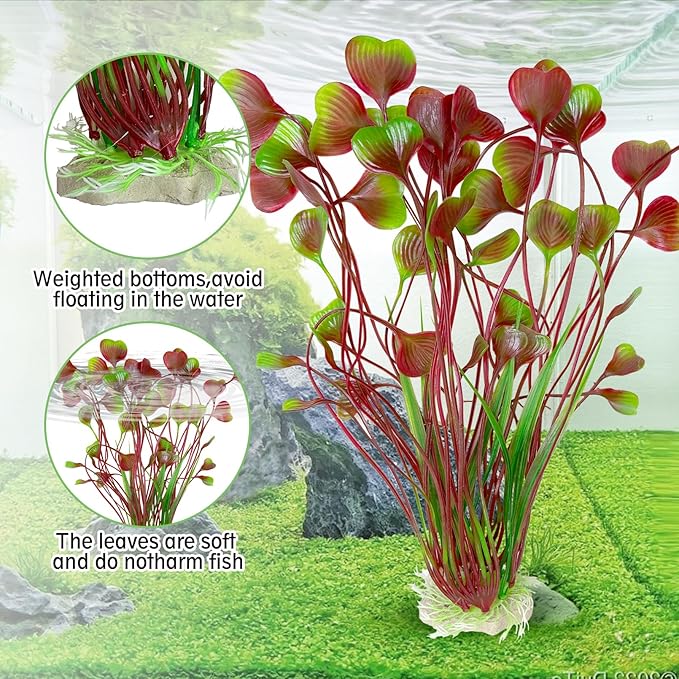 Hamiledyi Artificial Aquarium Plants for Fish Tank, Realistic Soft Plastic Water Grass, Safe Underwater Habitat Decorations, 2-Pack