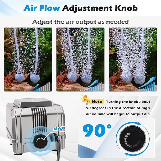 hygger 5W Powerful Aquarium Air Pump: Quiet Adjustable Fish Tank Air Pump, Dual Outlet Oxygen Aerator, Fish Tank Bubbler for Up to 150 Gallons Aquariums, for Freshwater, Saltwater, Hydroponics