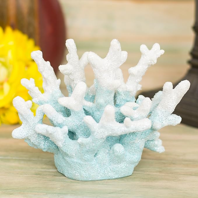 Delton Coral Blue White Ombre 7 x 6 Inch Resin Decorative Aquarium Tank Figurine, Multicolored,