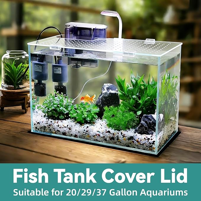 2 Pack Aquarium Acrylic Fish Tank Lid Cover for 20/29/37 Gallon, 29 x 12 Inch Cuttable Acrylic Canopy Top, Anti-Jump Mesh Net with Clips
