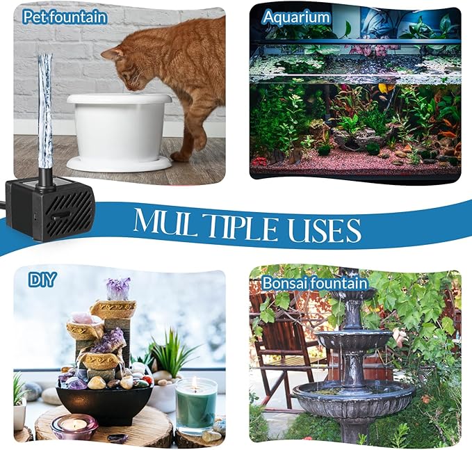 Lounsweer 12 Set Mini Fountain Pump 50 GPH 3W Small Submersible Water Pump with 3.3 ft Tube Electric Quiet Aquarium aspirator for Fish Tank, Pond, Pool, Aquariums, Pet Fountain Hydroponics