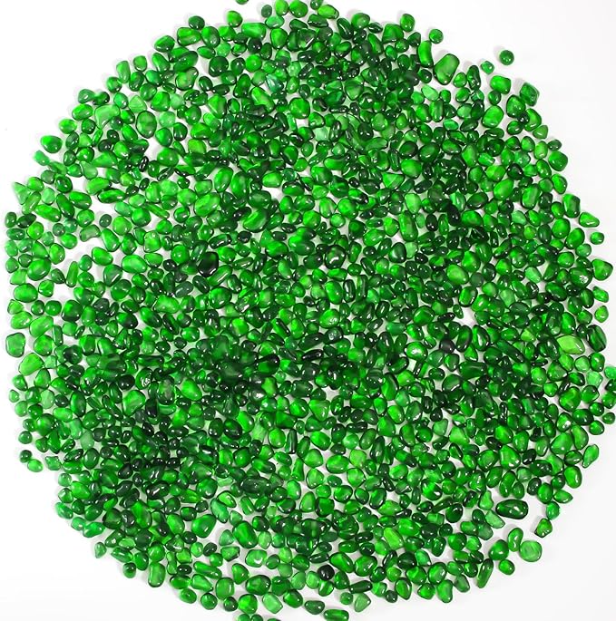 Crystal Chips Stone Pebbles 1 Lb/465g Natural Quartz Stones Aquarium Gravel Sea Glass Rock Sand for Crafts, Vases Filler, Succulent Plants, Aquarium Gravel Rocks, Fish Tank (Green, One-Size)