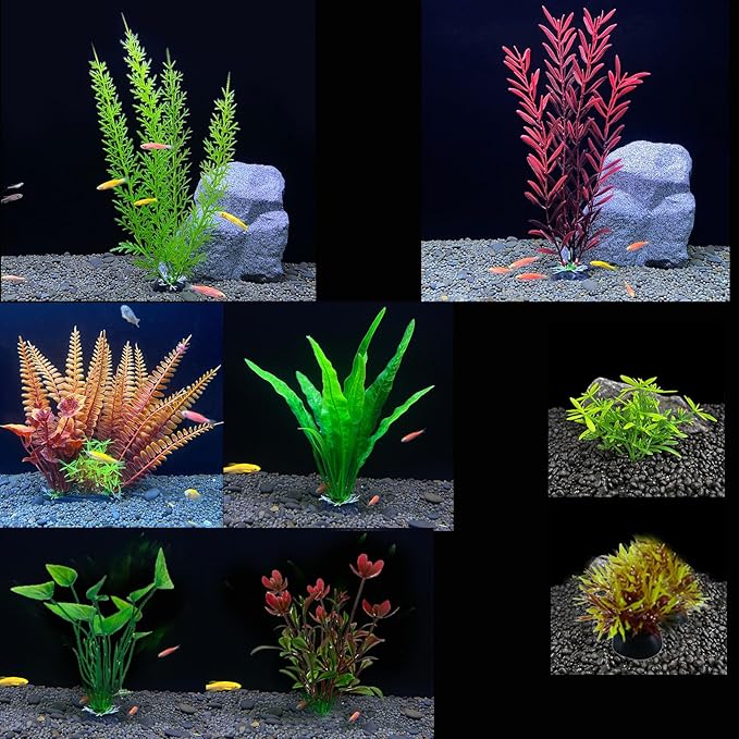 Aquarium Plants,Artificial Fish Tank Decorations Decor Plastic Plants Set 18 Pcs Landscaping Decorations Fish Tank Accessories,Small to Large,Tc1801