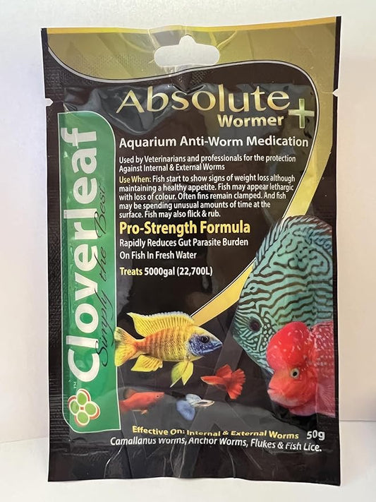 Absolute Wormer Plus (50g) Fish wormer Powder, Rapidly Reduces Gut Parasite Burden. Aquarium Anti-wormer. Effective Against flukes, Worms, parasites, and Fish lice. Internal and External parasites