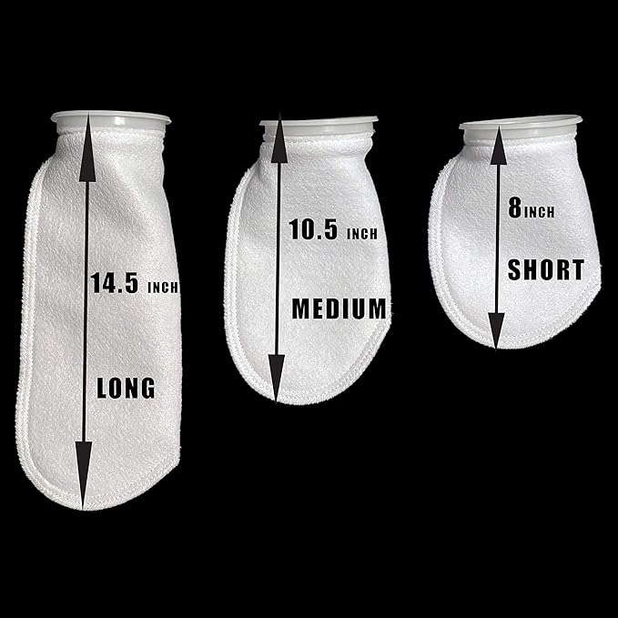 Sock Filters - 200 Micron - Aquarium Felt Filter Bags - Custom Made in USA (4 Inch Ring by 8 Inch Long 8 Pack)