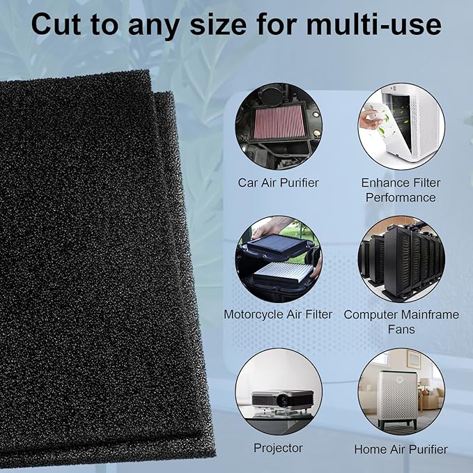 Air Filter Foam Sheet Material, 24" x 12" x 3/8" 40 PPI Filter Foam Sheet, Reusable Air Filter for Cutting and Fitting Purifier, Aquarium, Fish Tank, Air Conditioner