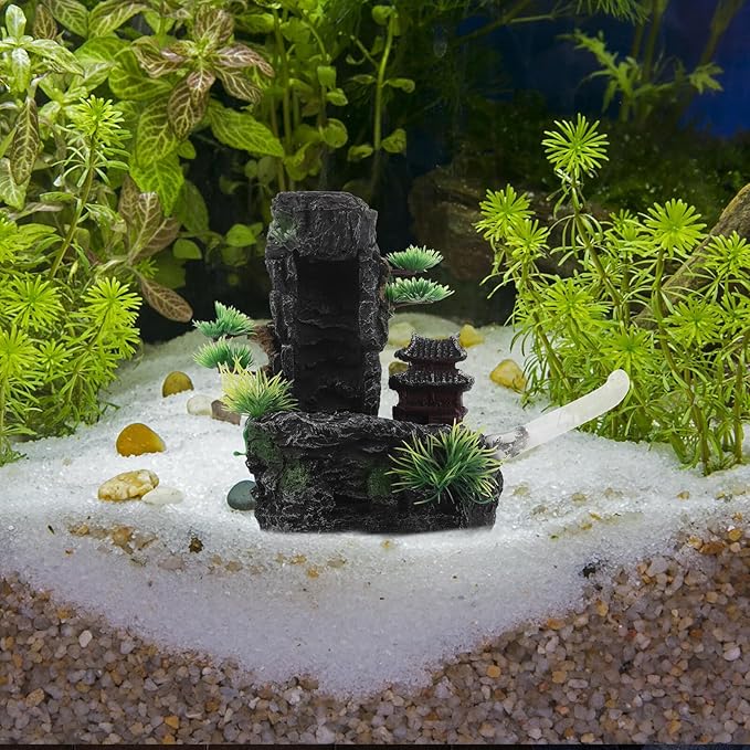 Milisten Small Resin Aquarium Rock Mountain Waterfall Ornament with Flowing Sand Effect, Fish Tank Decoration for Oxygenation and Hiding, Eco-Friendly Landscape Ornament for Freshwater