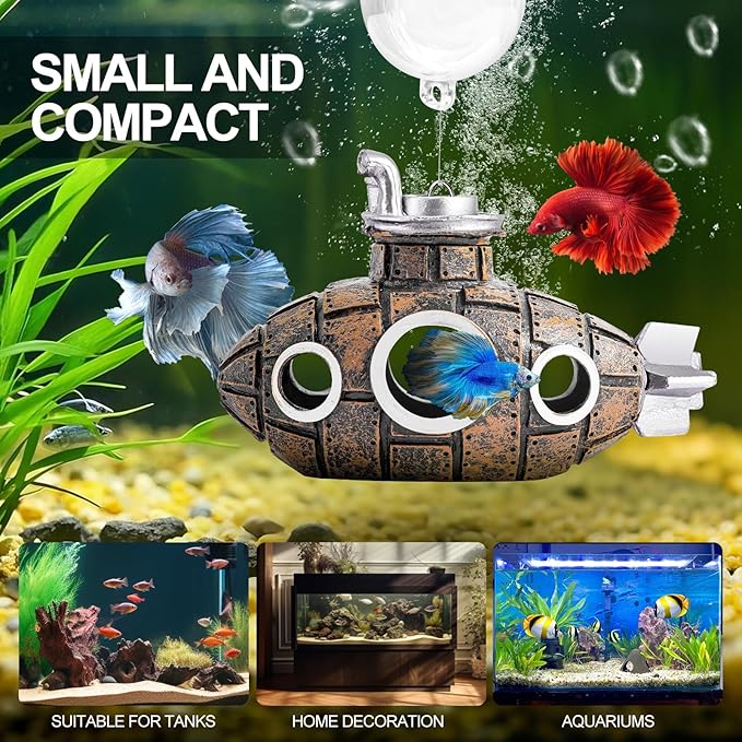 CousDUoBe New Upgrade Floating Fish Tank Decoration, Cute Retro Submarine Set and Floating Diver,Three Float Balls, Aquarium Decorations Resinous Betta Fish Tank Accessories