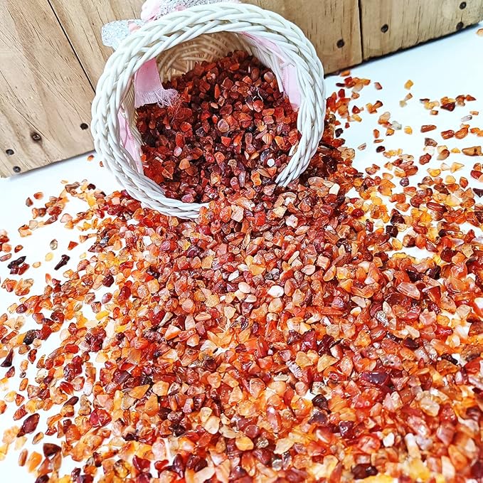 Shubhanjali Red Carnelian Tumbled Chips Crushed Stone Crystal Natural Small Rocks Irregular Shape Stone Reiki Healing Gemstones for Garden Aquarium Vases Plants Decoration (1 lb)