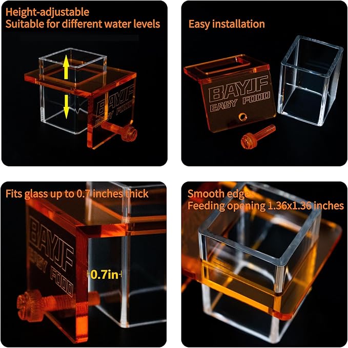 Hanging Acrylic Fish Feeding Ring for Aquarium,Transparent Orange Square Fish Food Feeder for Aquarium Accessories,Suitable for Betta Guppy Clownfish