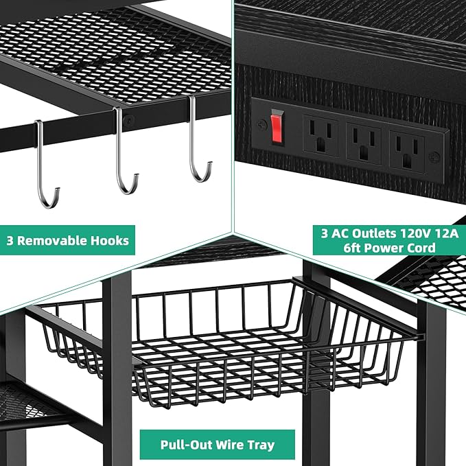 20-29 Gallon Aquarium Stand with 6 ft Power Strip, 5-Tier Metal Frame Fish Tank Stand 20 Gallon Fish Tank Stand 31.5" L*15.75" W Tabletop 400lbs Capacity (Pure Black, 20-29 Gallon)