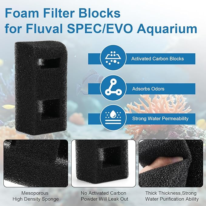 10532 for Fluval Spec/Evo Foam Filter Block, Replacement Aquarium Filter Media, Filter Foam Block Compatible with Fluval Spec 16 US Gal and for Fluval Evo 13.5 US Gal Aquarium Filters Aquarium Water