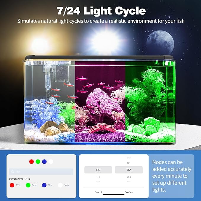 Bluetooth LED Aquarium Light with APP Control, 3 Modes for 24-30 Inch Fish Tank Light with Full Spectrum White Blue Red Green Lights, IP68 Waterproof with Extendable Brackets for Freshwater