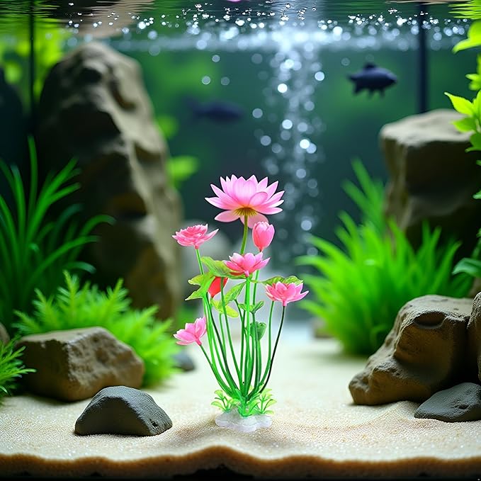 Pink Artificial Water Plants, Aquatics Grass Flower Simulation Wedding Favors Plastic Artificial Lotus Fish Tank Ornament Aquarium Décor Plastic Plants for Party Fish and Aquatic Pets
