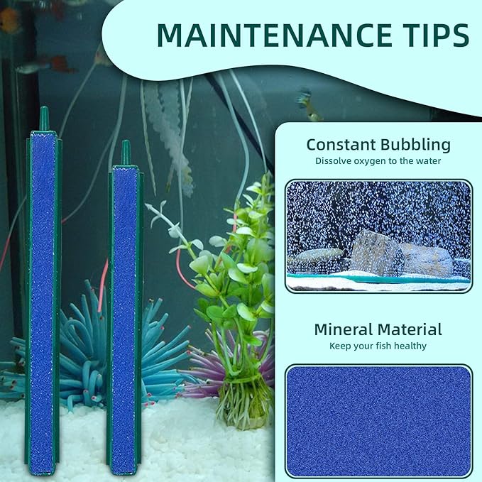 Saim Aquarium Air Stone Bar Bubbler 5.9 Inch, Bubbler Stone with Plastic Base, 9.8ft Airline Tubing with 3 Piece Suction Cup for Fish Tank, Air Stone Bar, 2 Pack
