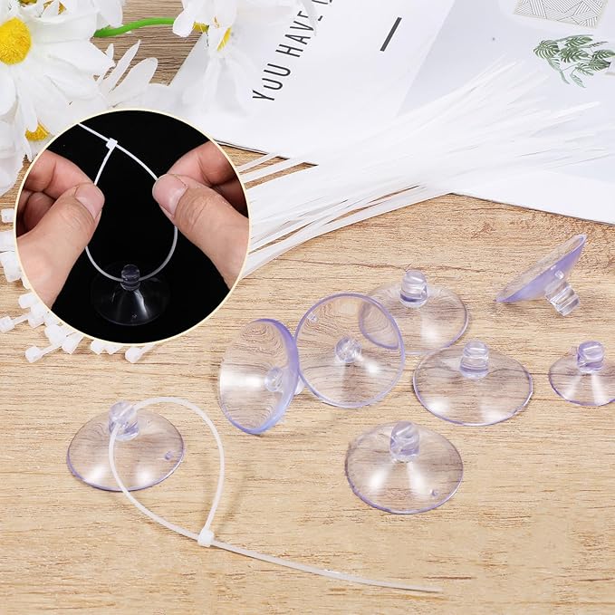 30PCS 35mm Suction Cups with 50PCS Zip Tie, Aquarium Suction Cup Fish Tank Plant Holder Sucker Pad for Binding Aquarium Plant Holder Fishes Tanks Plants Moss Shrimp Nest Landscape Fixation