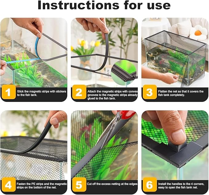 DIY Magnetic Fish Aquarium Anti-Jumping net Cover, Mesh Terrarium lid Aquarium Hood, Reptiles from Jumping Out