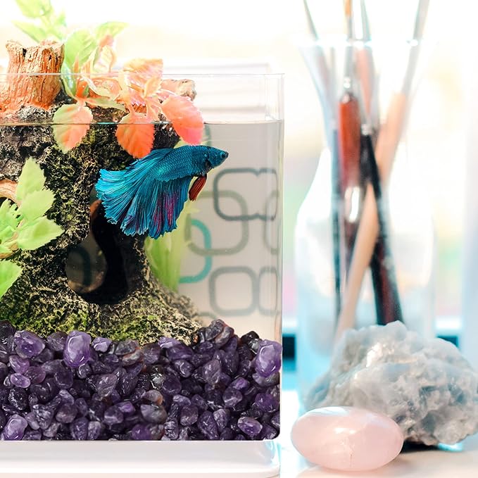 XIANNVXI Amethyst Aquarium Gravel Rocks 1.75lbs Crystal Chips Bulk Natural Tumbled Crushed Stone for Fish Tank Potted Vase Filler Planters Decorative