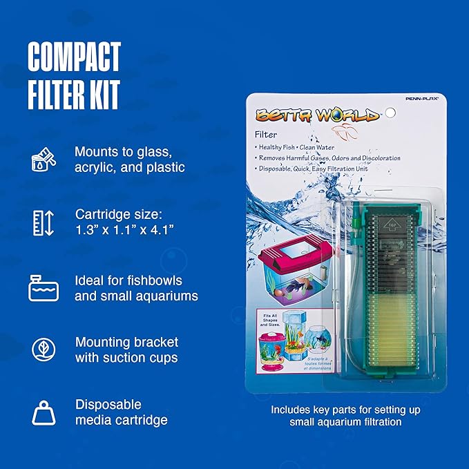 Penn-Plax Small World Aquarium Filter – Comes with a Disposable Media – Safe for Freshwater and Saltwater Setups (SWF1)
