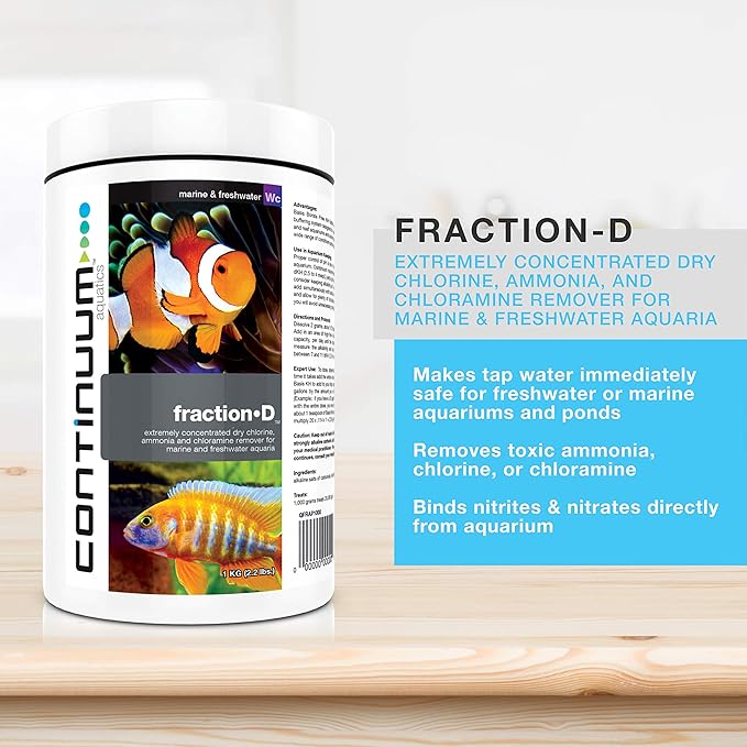 Continuum Fraction D - Water Conditioner that Makes Tap Water Immediately Safe for Freshwater and Marine Aquarium Use, 250 Grams