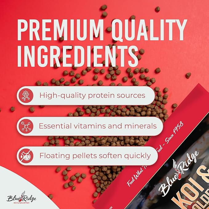 Blue Ridge Koi Fish Food 14lb Bucket Refill - Cool Water Wheat 3/16", Fall and Winter Floating Pond Pellets, Ponds Fish Food
