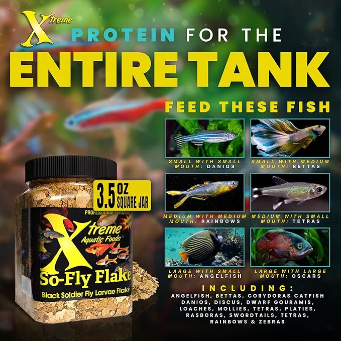 Xtreme So-Fly Flakes - Sustainable Protein from Black Soldier Fly Larva for Tropical Fish - Eco-Friendly Food, Nutrient-Rich, All-Natural Diet - USA Farm Grown (3.5oz)