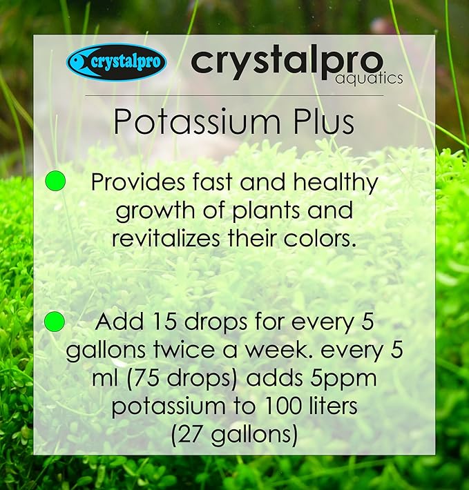 Crystalpro Potassium Plus 4.22 Oz - Contains 100.000 ppm Potassium Supplement for Freshwater Aquarium Plant Fertilizer (125ml)