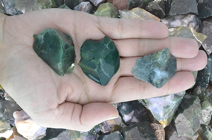 Fantasia Materials: 18 lbs Green Moss Agate Rough Stones from India