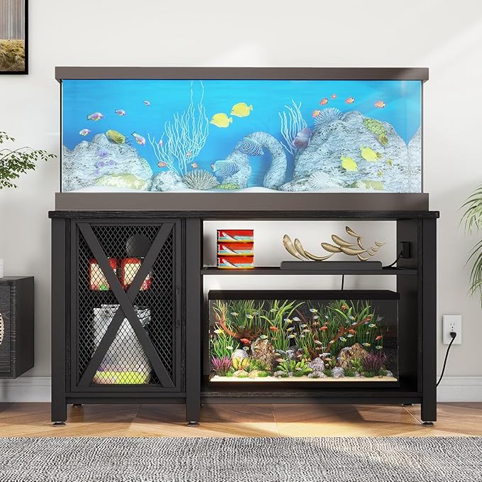 YITAHOME Heavy Duty 55-75 Gallon Aquarium Stand with Power Outlets, Cabinet for Accessories Storage - Metal Fish Tank Stand Suitable for Fish, Turtle Tank, 880LBS Capacity, Black